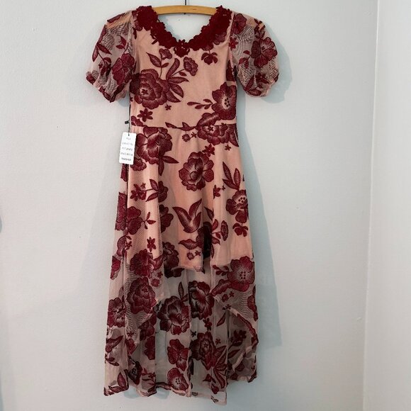 7 NWT Joyfolie MIA JOY girls Verona burgundy LACE floral sharkbite formal bridal